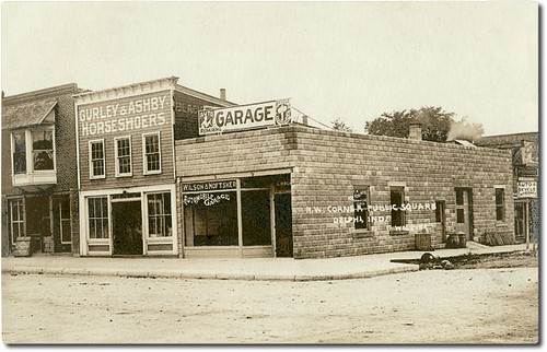 usa signs history sepia buildings advertising garage delphi indiana streetscene shops storefronts businesses carrollcounty realphoto hoosierrecollections