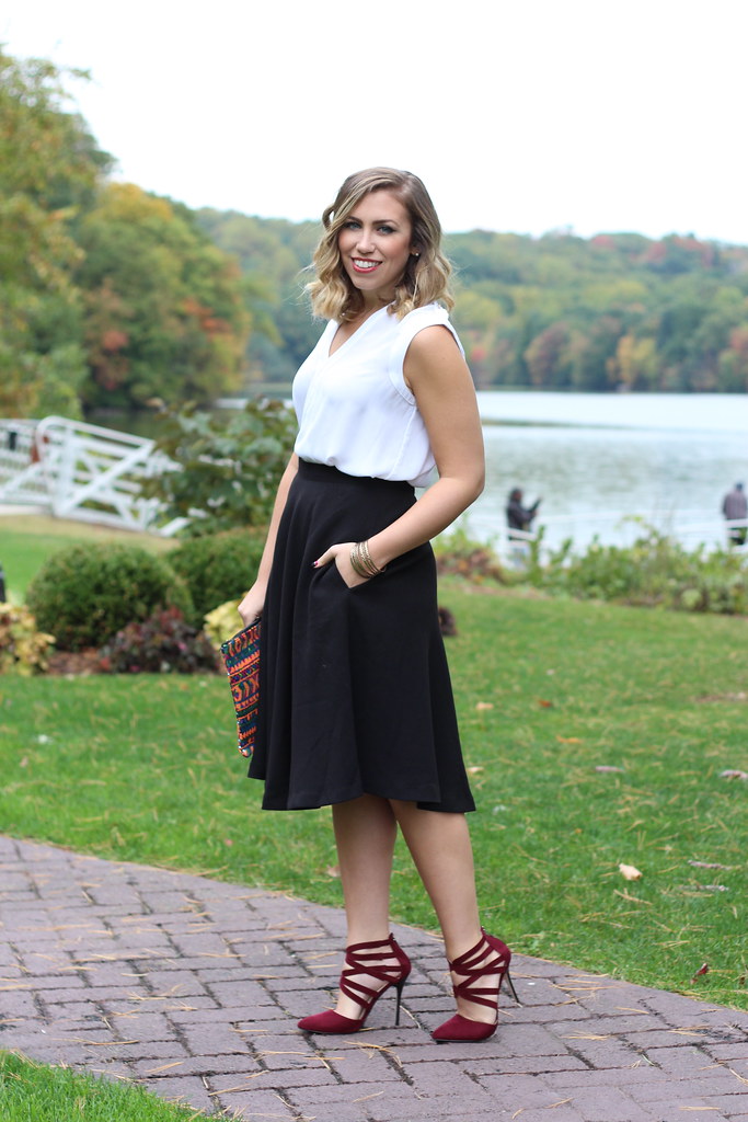 East vs. West Style: Fall Beauty | Black Midi Skirt & Sequin Clutch | #LivingAfterMidnite