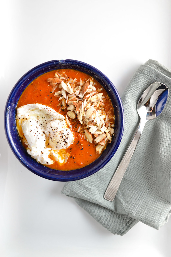 tomato soup with poached egg and almonds | things i made today
