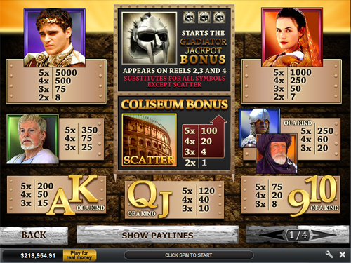 free Gladiator Jackpot slot payout