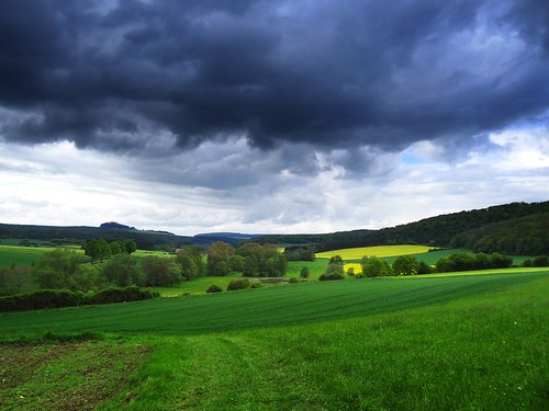 blue trees green nature rain weather clouds germany landscape deutschland spring hessen walk meadow hills fields hesse