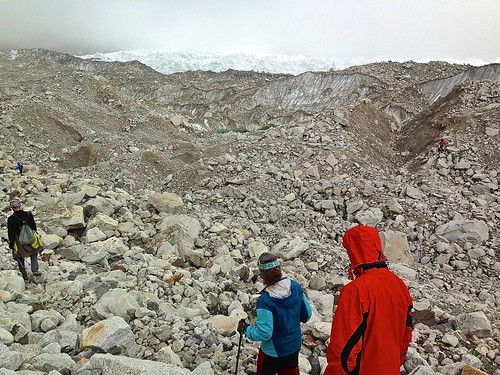 First sighting of Everest Base Camp (orange tent in the distance)