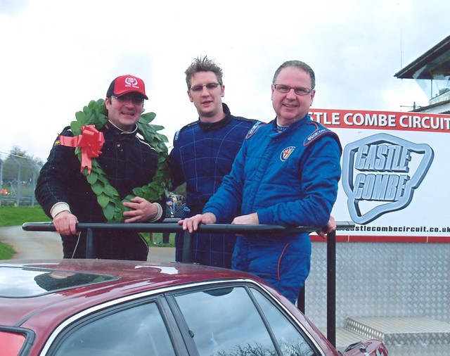 Shaun Hazlewood, Nev Simpson and Chris Healey on the Castle Combe podium car.