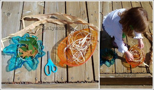 Cutting Leaves, Raffia, and Cornstalks (Photo from Lalymom)