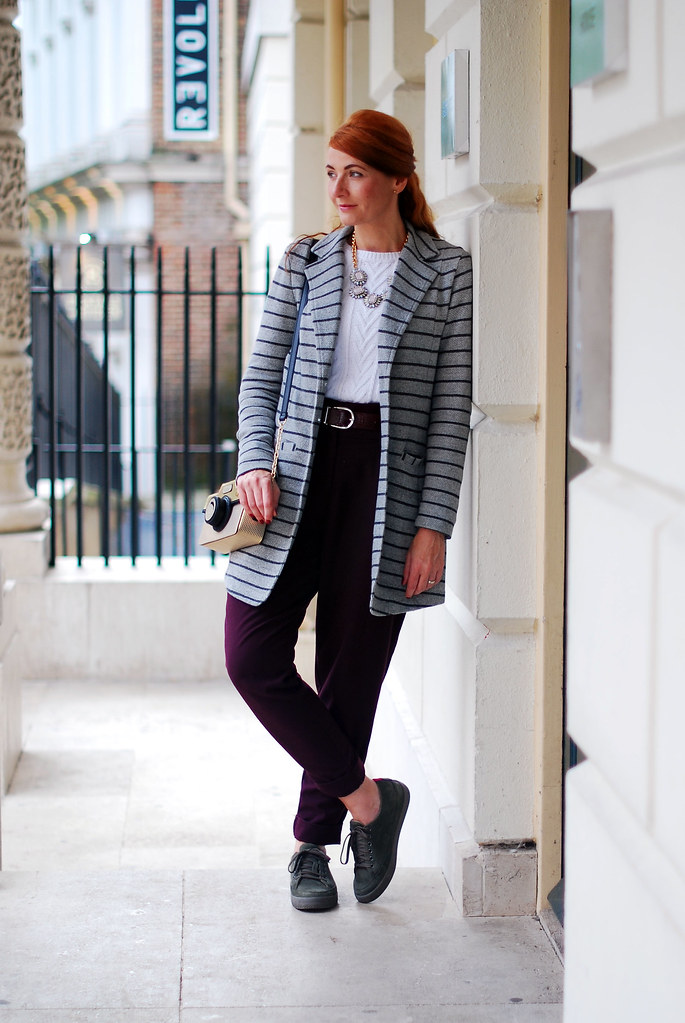 Grey striped blazer with loose fit pants