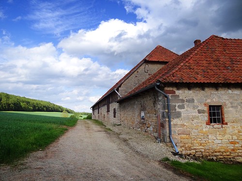 road old sky building green nature architecture clouds barn germany landscape deutschland spring hessen path farm fields hesse