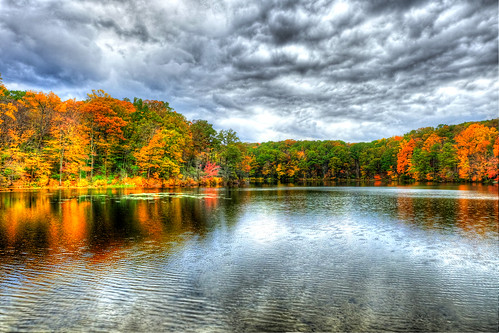 park autumn trees lake fall water colors leaves connecticut newengland ct foliage hdr