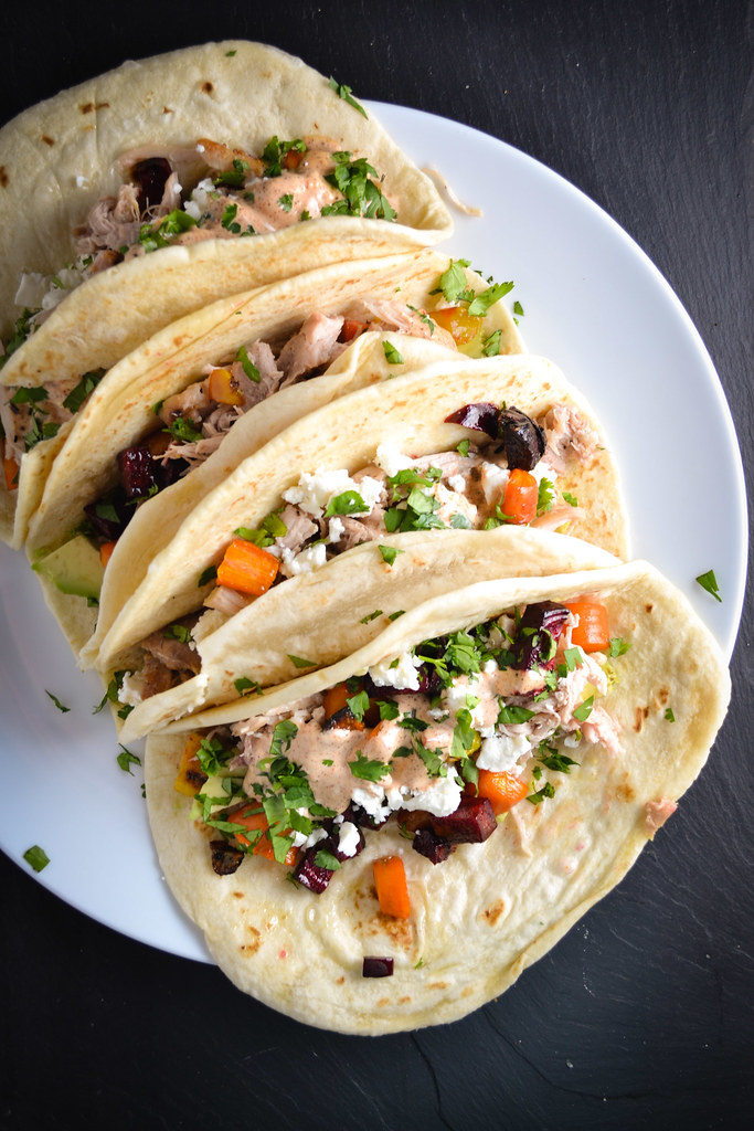 Roasted Root Vegetable and Chicken Tacos with Chili Mayo | Things I Made Today