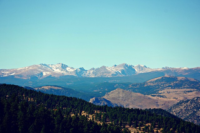 Rocky Mountains as seen from Boulder Flatirons
