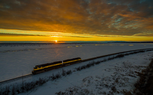 anchorage alaska unitedstates us sunset cook inlet water sky trains railroads