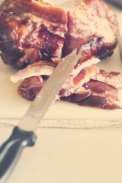 Cutting up ham