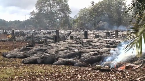 graveyard overcome with lava in Hawaii