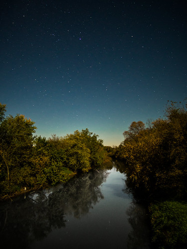 autumn trees sky moon reflection fall water wisconsin night rural reflections river dark stars landscape star october unitedstates natural bright reflect moonlight late 12mm pecatonica 2014 f20 martintown rokinon