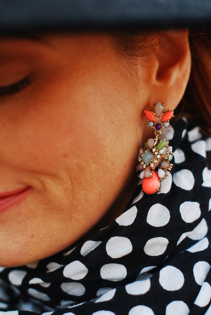 Crystal drop earrings and polka dots - fall style