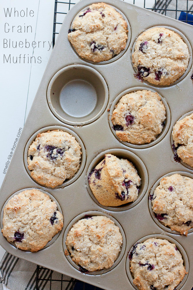 Whole Grain Blueberry Muffins - Smells Like Home