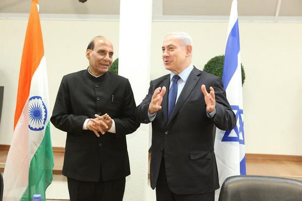 Union Home Minister, Rajnath Singh and Israeli Prime Minister, Benjamin Netanyahu, during a meeting, at Tel Aviv, Israel on November 06, 2014.