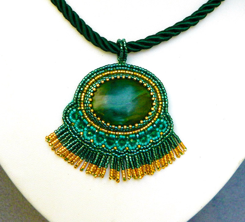 Antique Treasure malachite bead embroidered necklace