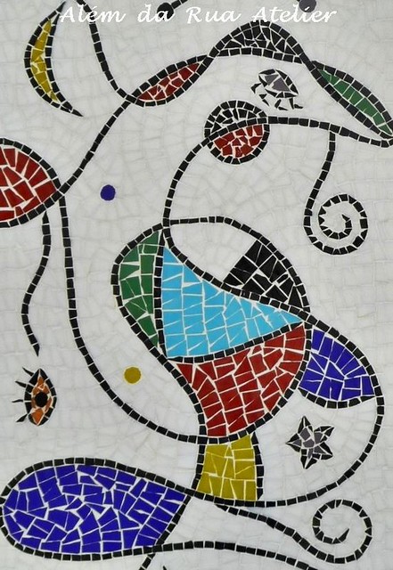 Quadro de mosaico colorido, inspirado em Miró
