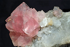 fluorite var. pink fluorite, feldspar var. adularia, quartz var. smoky quartz