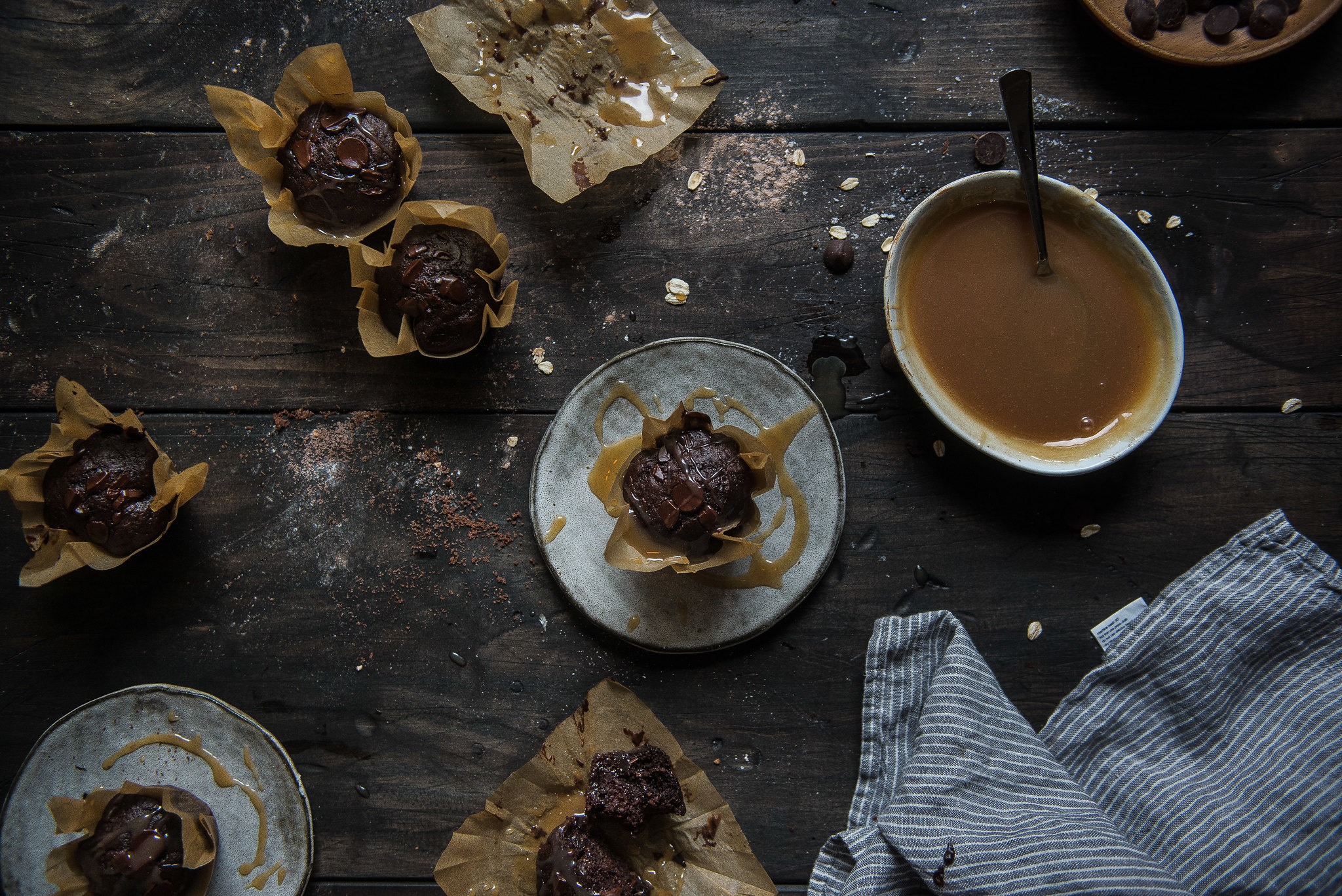double chocolate muffins with salted caramel sauce, from the top with cinnamon cookbook!