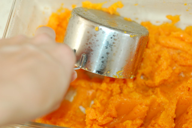 Scooping roasted butternut squash puree by Eve Fox, The Garden of Eating, copyright 2014