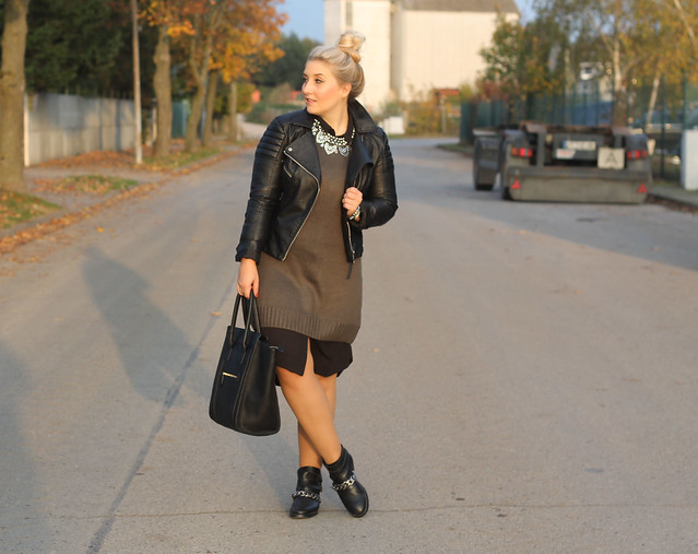 outfit-h&m-grün-pullover-hemdkleid-lederjacke-boots-zara-forever21-modeblog