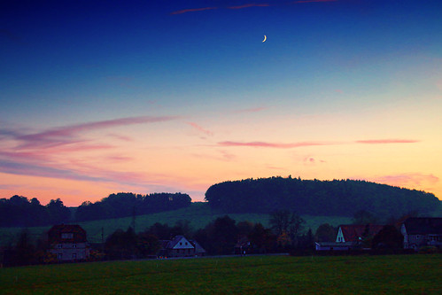 sky moon germany landscape evening village saxony bluehour mywindowview oberlausitz