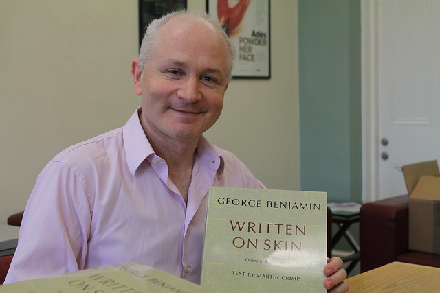 Composer George Benjamin with the score for his opera Written on Skin © Faber Music Ltd
