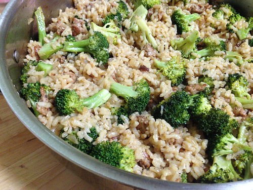 one pot baked rice with sausage and broccoli