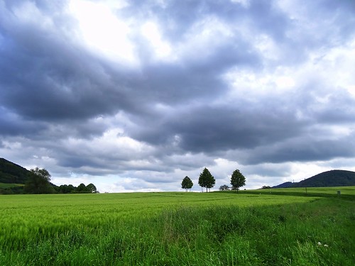 blue trees light green nature weather clouds germany landscape deutschland spring hessen cloudy silhouettes fields hesse