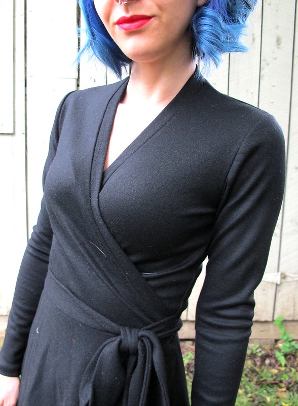 DVF Black wool dress made with Mood Fabrics