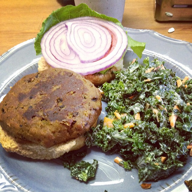 Delicious KV Burger and Kale Slaw at Killer Vegan in Union NJ today with the Montclair Vegans meetup! Not pictured: Mint Chip Milkshake, it was awesome. Thanks @diannewenz !!