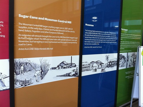 Local studies information at the entrance to Woolworths at Mossman, Queensland