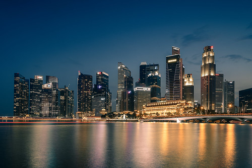 skyline bluehour singapore waterfront reflection longexposure