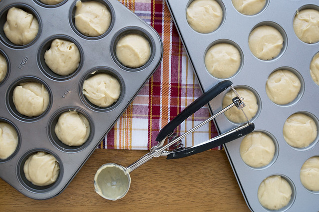 cider muffin batter in tins