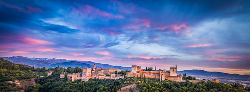 sunset panorama mountains landscape forrest alhambra granada sierranevada