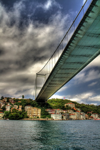 bridge blue sea sky cloud detail view istanbul bosphorus underthefatihsultanmehmetbridge