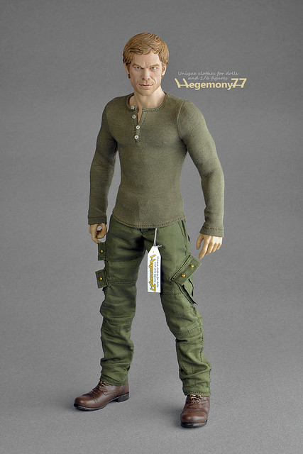 Sixth scale custom Dexter Morgan - Michael C Hall head on World Box durable VT002 figure body in stalking outfit set - henley shirt and cargo pants