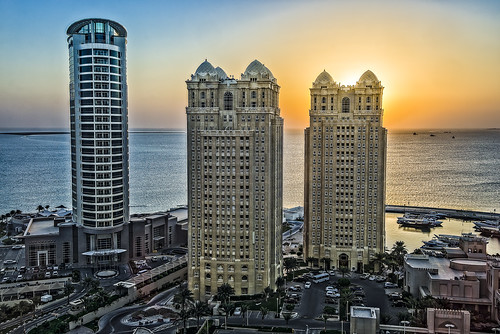 morning sea skyscraper sunrise hotel gulf desert good hilton arabian doha qatar
