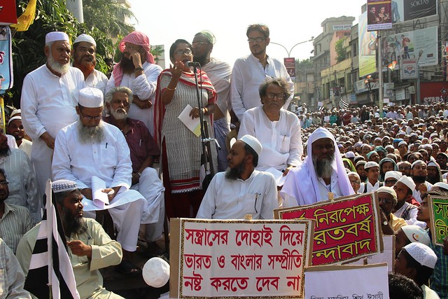 Manisha Banerjee Siddiqullah Chowdhury Ashim Chatterje Samir Puttunda and others personalities in a protest convention of Jamiat-e-Ulama WB at Burdwan on 20 oct 2014.
