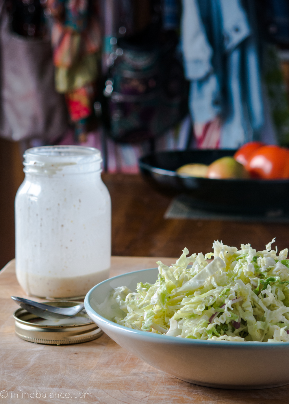 Savoy cabbage slaw with a creamy viniagrette dressing in a jar