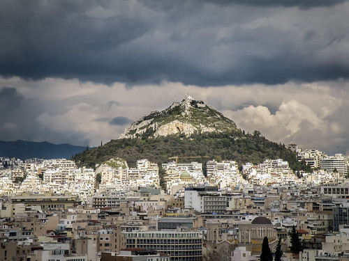 lykavittos hill landscape greece athens nature trees city building clouds sky view cityscape