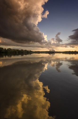 sunset lake clouds reflections nottinghamshire attenboroughnaturereserve ratcliffepowerstation sigma1020mmf4 nikond7000