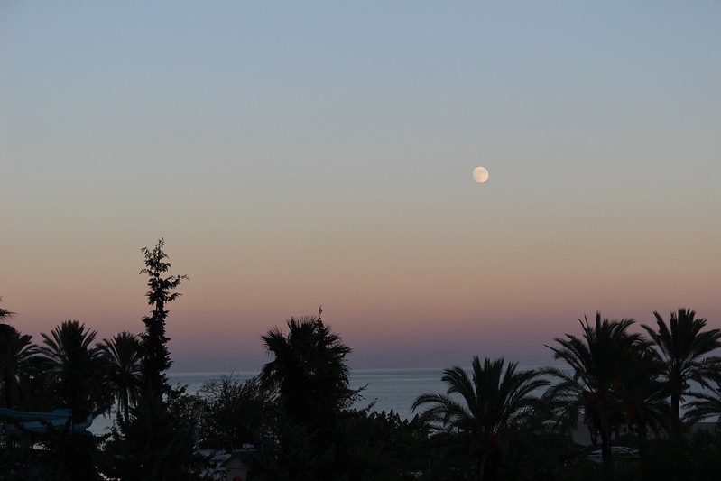 Moon and sunset