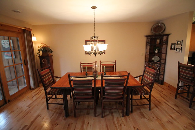 dining room with hardwood floors and opening into the kitchen for great entertaining options