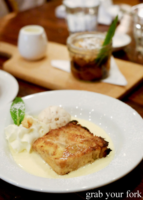 Bread and butter pudding at Bistro Papillon, Sydney
