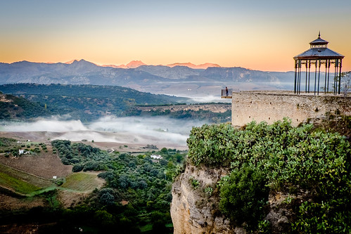 man fog landscape view andalucia ronda elevated mountaints