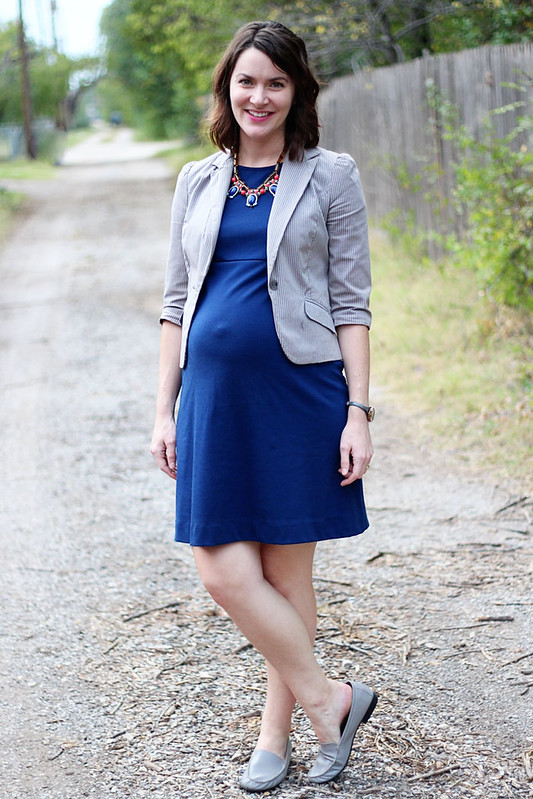 blue-maternity-dress-gray-blazer-1