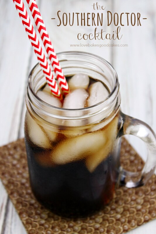The Southern Doctor Cocktail in a glass jar with two straws.