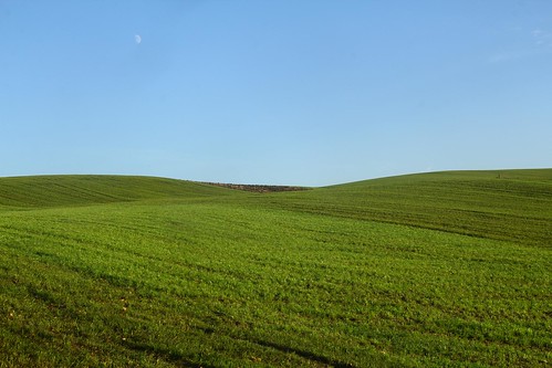 blue sky brown moon green field landscape bayern bavaria mond meadow wiese himmel minimal grün braun landschaft acker robbbilder